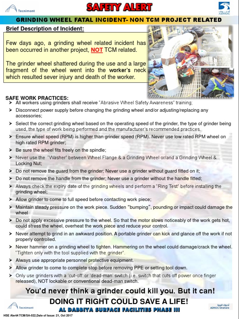 Grinding Wheel Fatal Incident Alert | PDF | Grinding (Abrasive Cutting ...