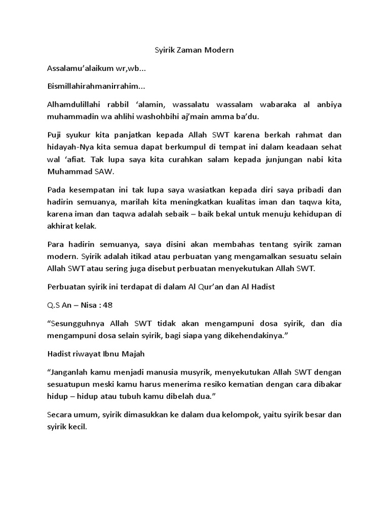 Ceramah Tentang Syirik