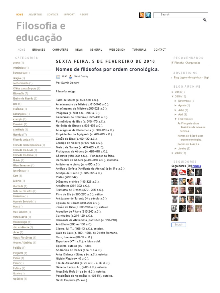 Nomes de Filósofos Por Ordem Cronológica | PDF | Estoicismo | Teorias ...