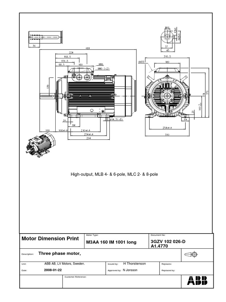 Motor Dimension Print M3AA 160 IM 1001 Long 3GZV 102 026D A1.4770