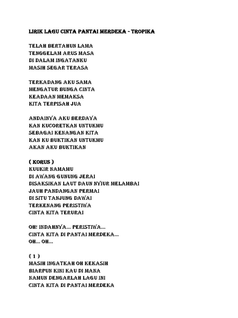 Lirik Lagu Cinta Pantai Merdeka [ 1024 x 768 Pixel ]