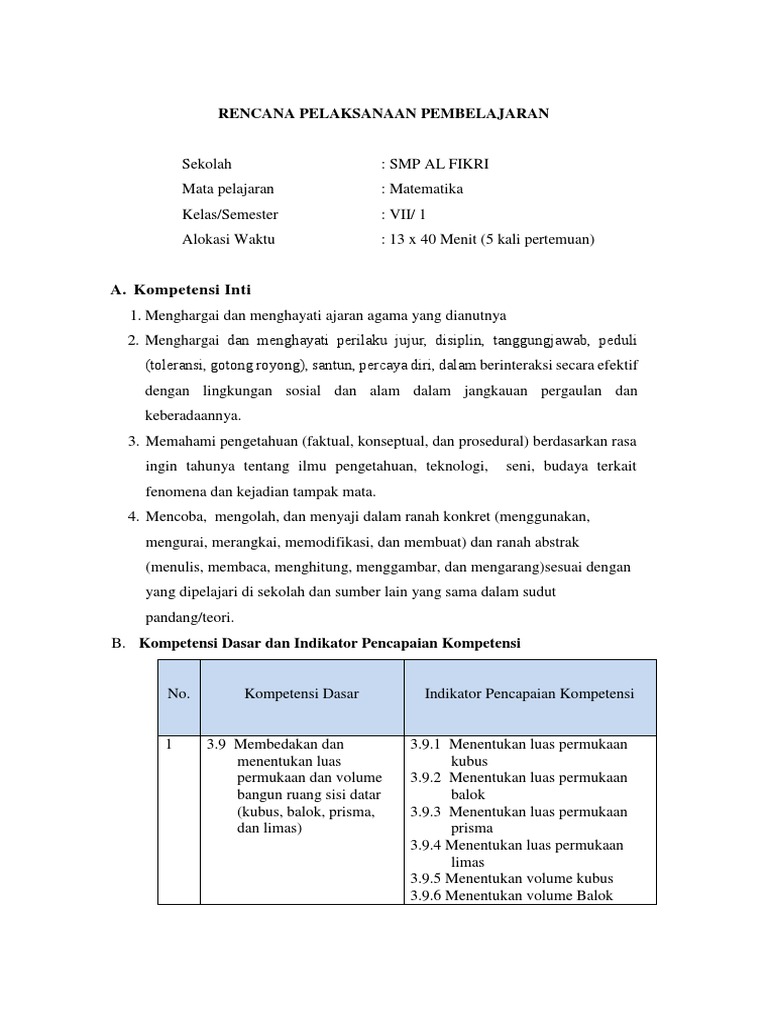 Rpp Bangun Ruang Sisi Datar Yuli Wahyuni Pdf