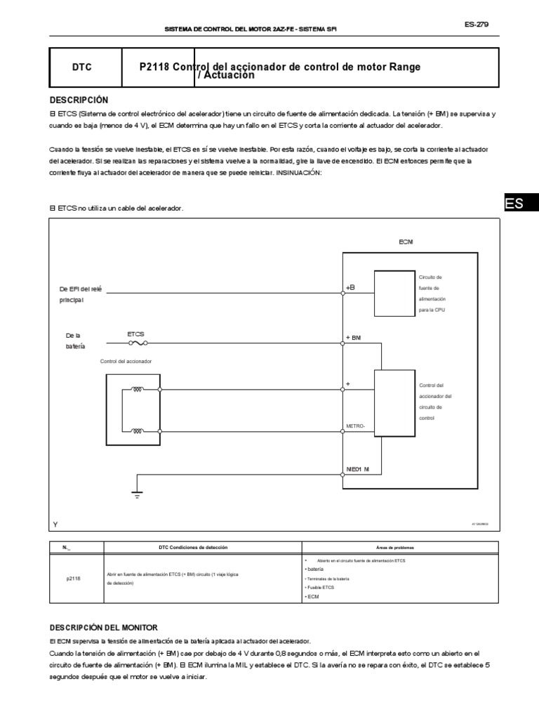 P2118 TOYOTA Throttle Actuator Control Motor Español PDF Acelerador