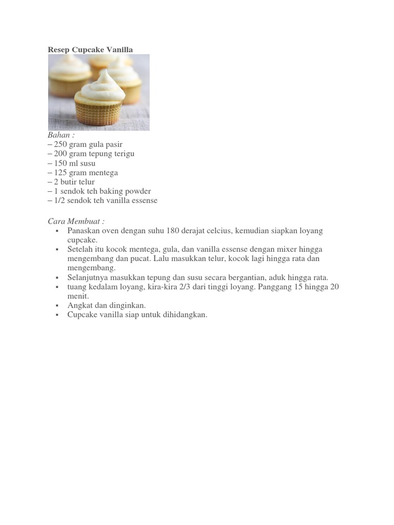 Resep Cupcake Vanilla Sederhana | PDF