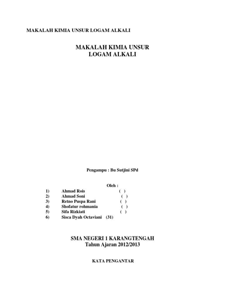 Makalah Kimia Unsur Logam Alkali