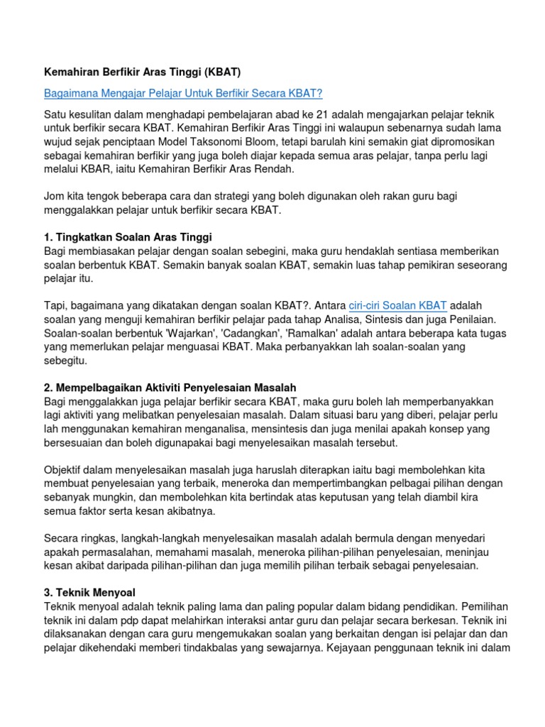 Elemen KBAT Dalam Sains Awal | PDF