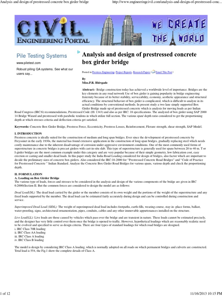 Analysis and Design of Prestressed Concrete Box Girder Bridge PDF | PDF ...