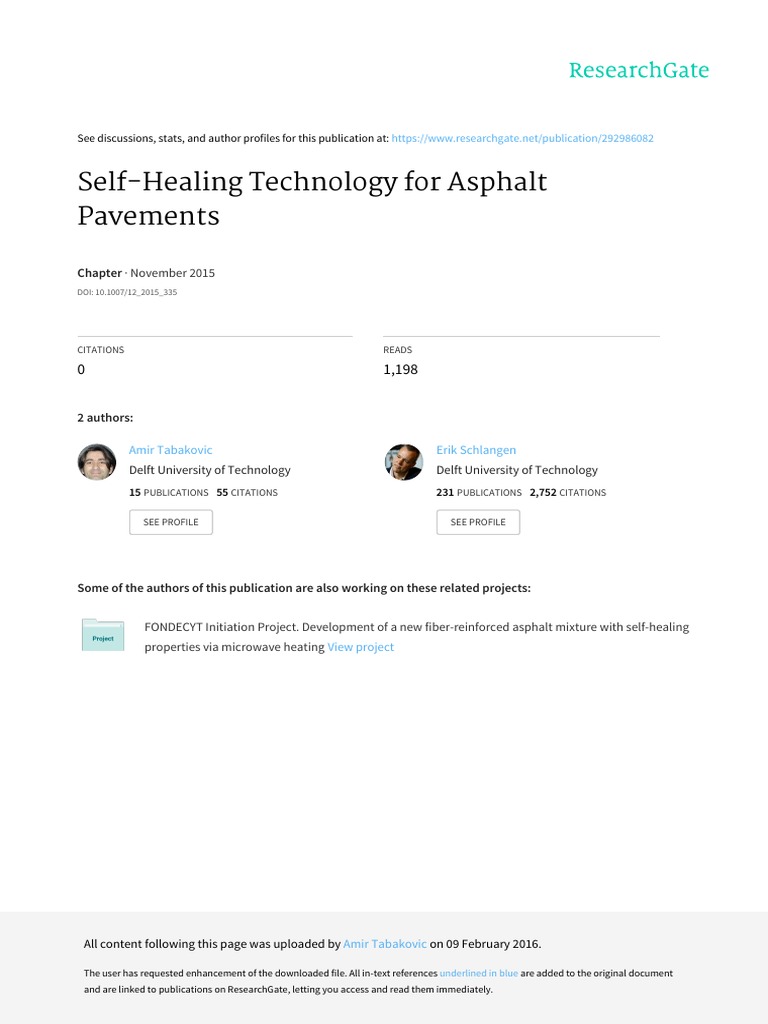 Self Healing Technology For Asphalt Pavements | PDF | Asphalt | Road ...