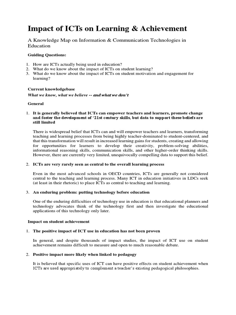Impact of ICTs On Learning | PDF | Educational Technology ...