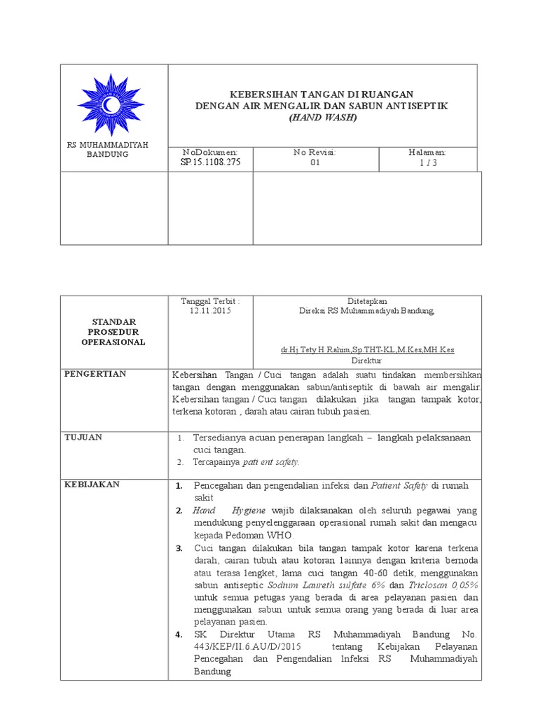 Prosedur Cuci Tangan Rs Muhammadiyah Pdf Kesehatan Holistik