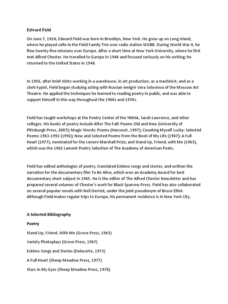 Biography of Edward Field PDF Works Poetry