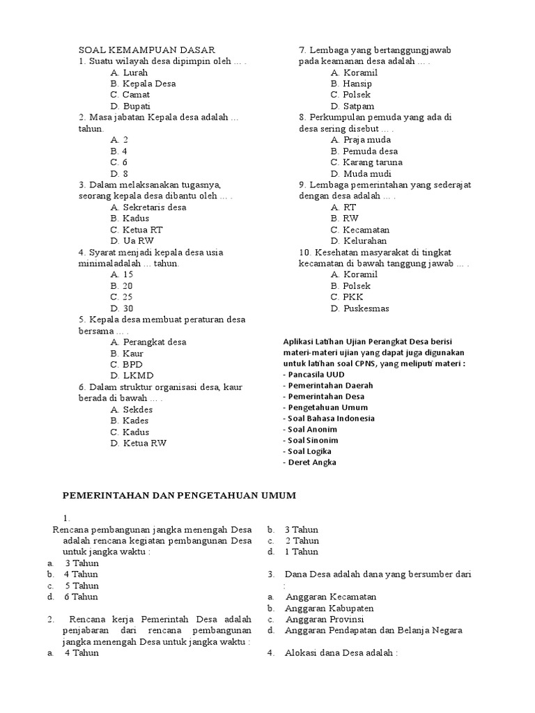 Contoh Soal Tes Cpns Beserta Kunci Jawaban Quiz