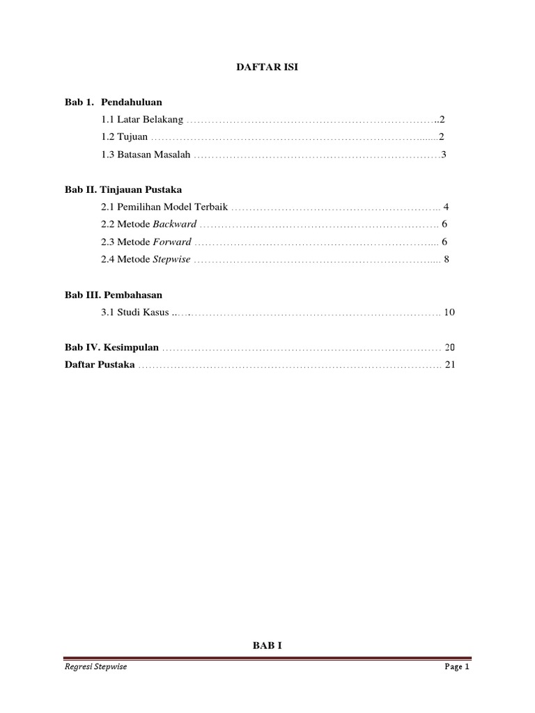 Metode Regresi Stepwise dalam Statistik | PDF