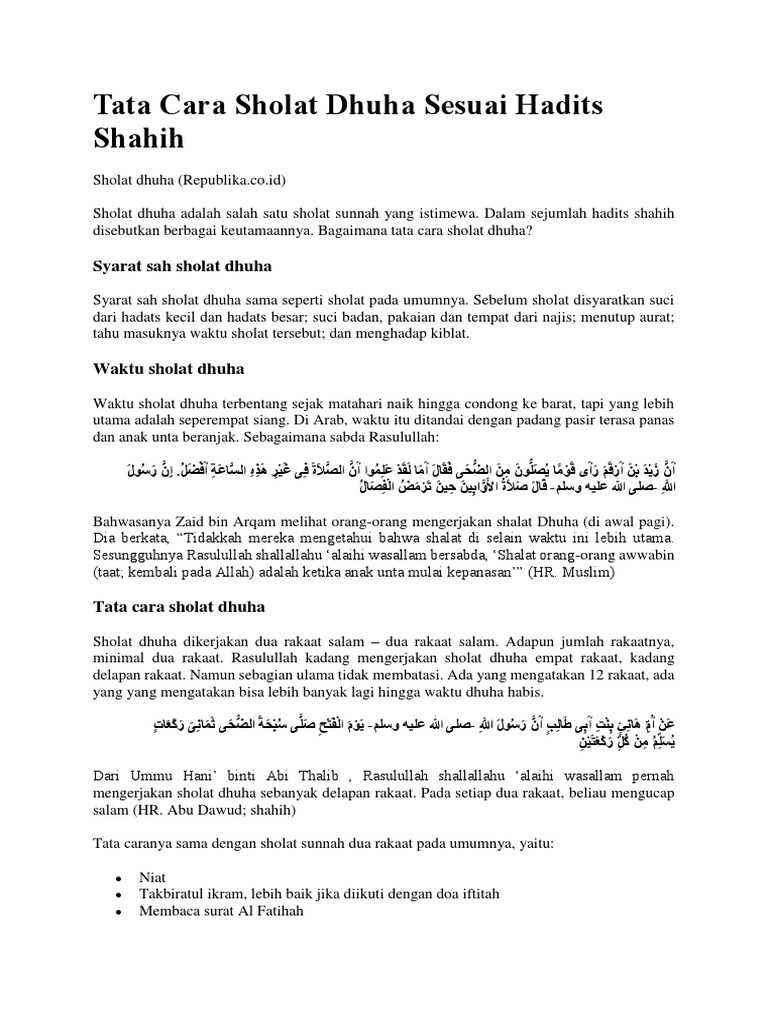 Tata Cara Sholat Dhuha Sesuai Hadits Shahih