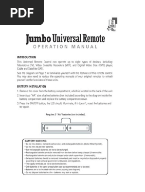 Jumbo Universal Remote Manual PDF | PDF