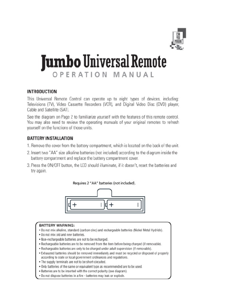 Jumbo Universal Remote Manual PDF | PDF