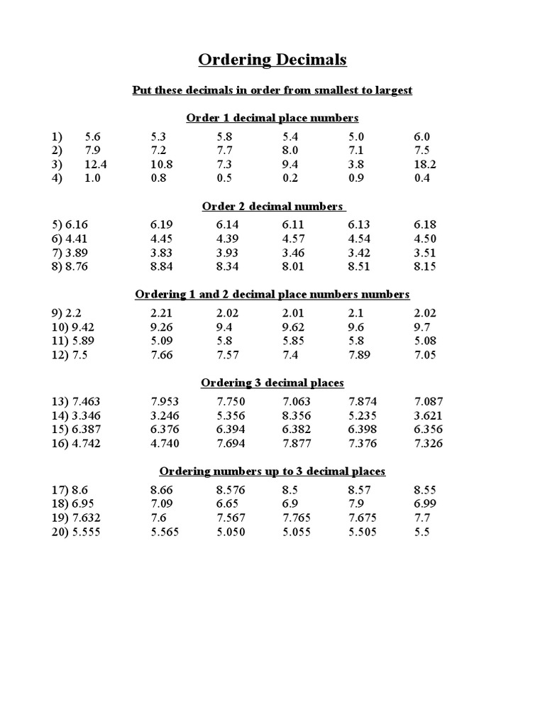 Ordering Decimals | PDF