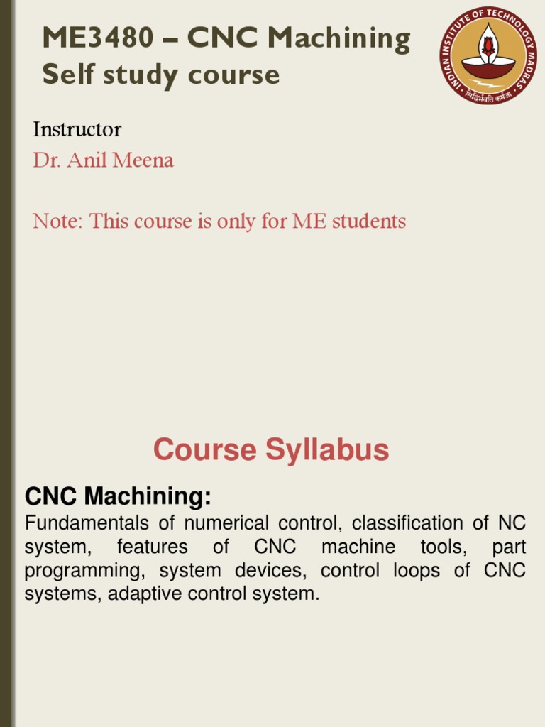 ME3480 - CNC Machining Self Study Course: Instructor | PDF