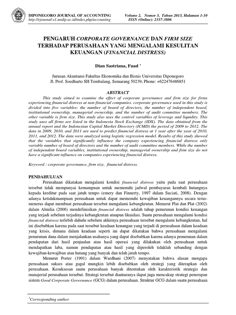 Corporate Governance Impact on Financial Distress | PDF
