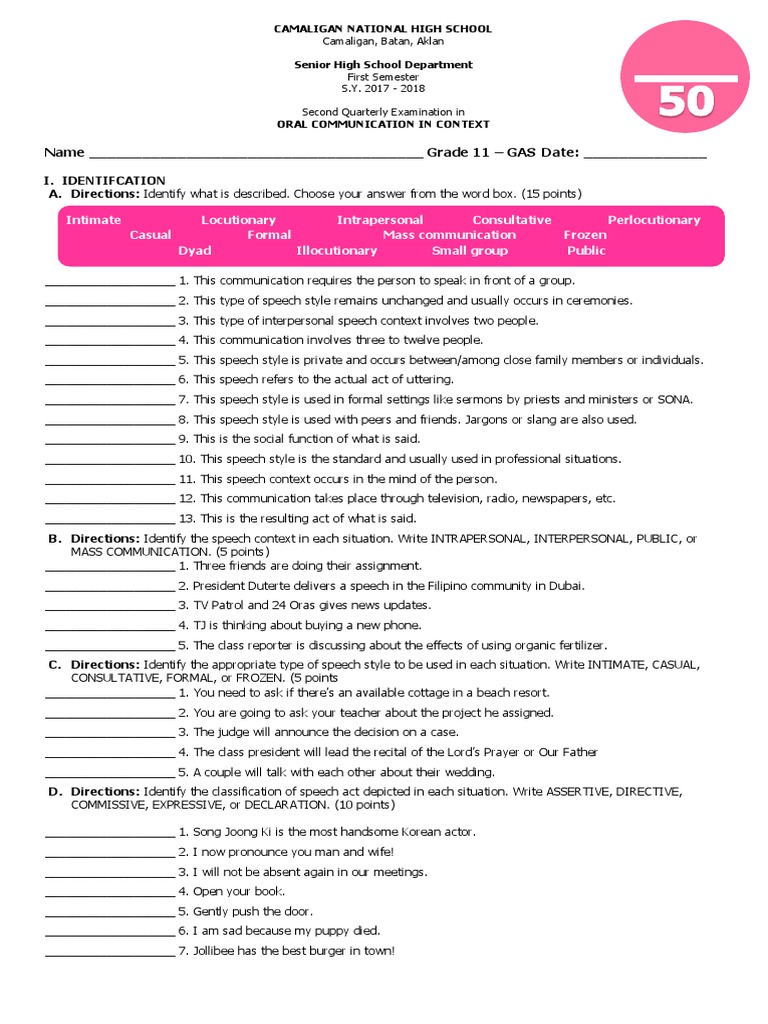 Grade 11 Oral Communication Exam Q2 | PDF | Human Communication | Semiotics