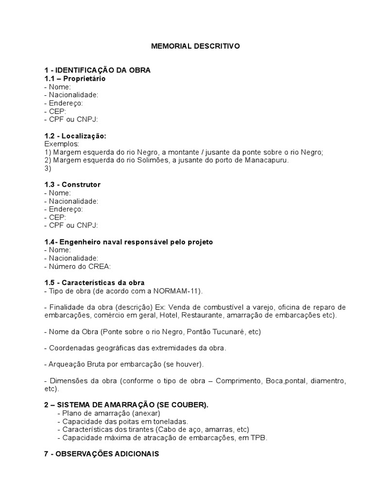 Memorial Descritivo de Obras | PDF