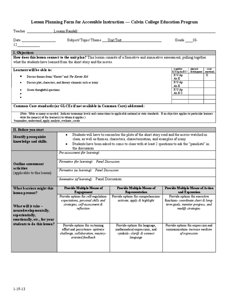 Unit Plan Test Lesson Plan - Panel Discussion | PDF | Educational ...