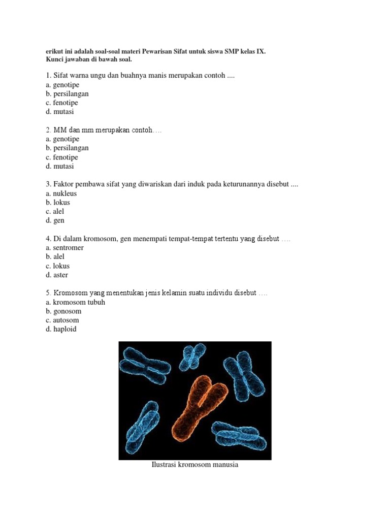 Erikut Ini Adalah Soal Soal Materi Pewarisan Sifat Untuk Siswa Smp Kelas Ix Kunci Jawaban Di Bawah Soal