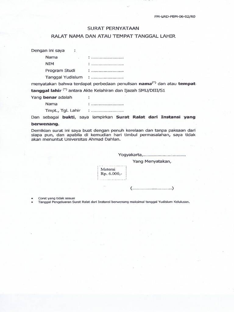 Surat Ralat Nama Ijazah PDF | PDF