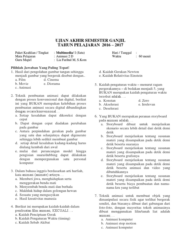 Contoh Soal Animasi  2d  Dan  3d  Beserta Jawabannya Kelas  11  