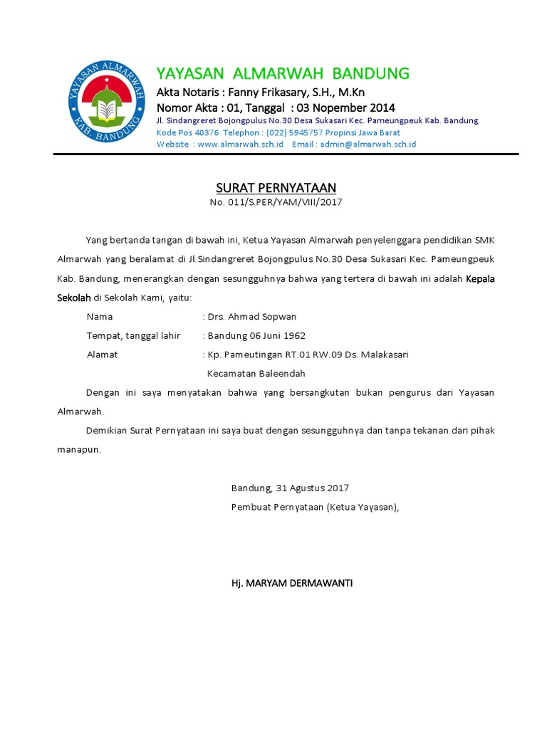 Pernyataan Ketua Yayasan