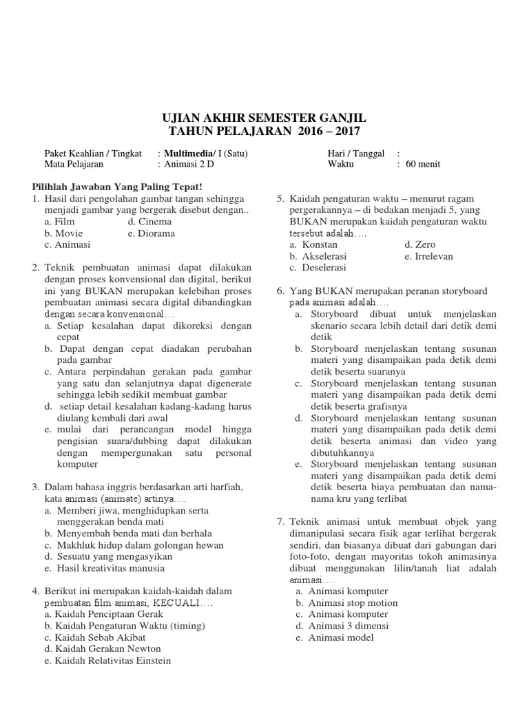 Soal Animasi 2d
