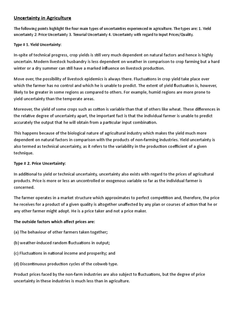 Uncertainty in Agriculture PDF Market Power Perfect Competition