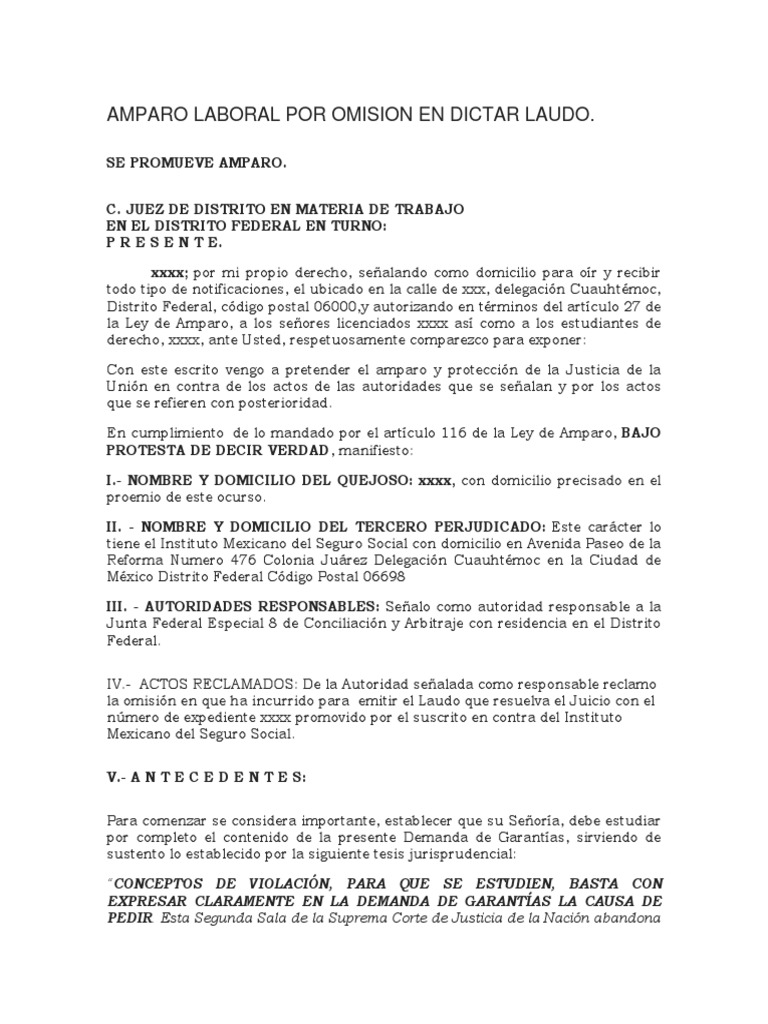 Amparo Laboral Por Omision en Dictar Laudo | PDF | Caso de ley ...