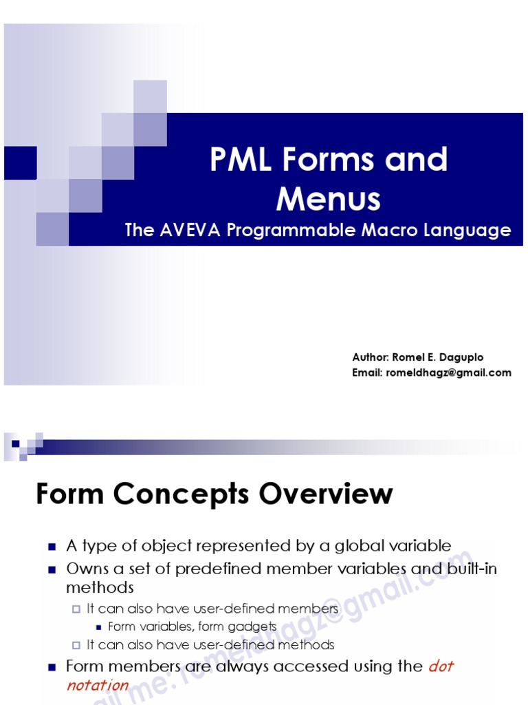 AVEVA PML Forms & Menus Guide | PDF | Parameter (Computer Programming ...