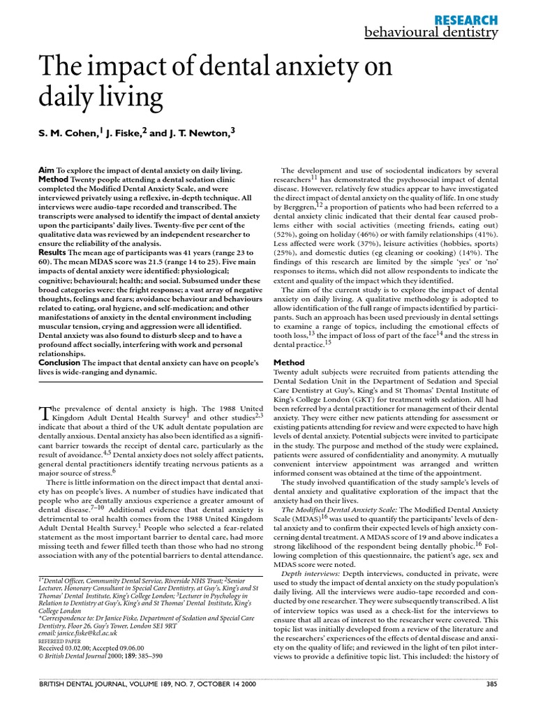 British Dental Journal Volume 189 Issue 7 2000 [Doi 10.10382Fsj.bdj.4800777] Cohen, S M; Fiske