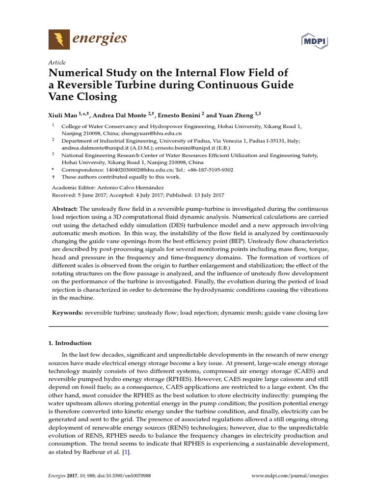 Energies: Numerical Study On The Internal Flow Field of A Reversible ...
