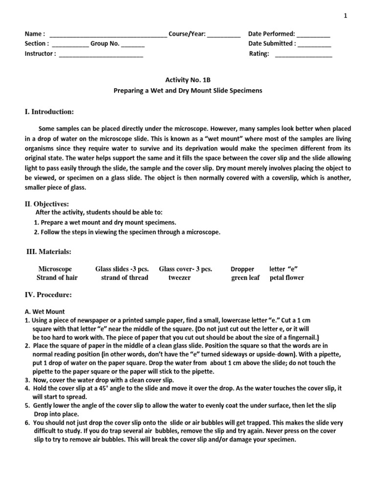 Microscope 2Wet and Dry Mounting Expt PDF Natural Philosophy