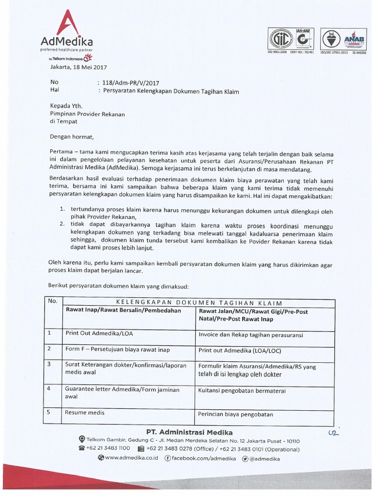 Persyaratan Kelengkapan Dokumen Tagihan Claim 1