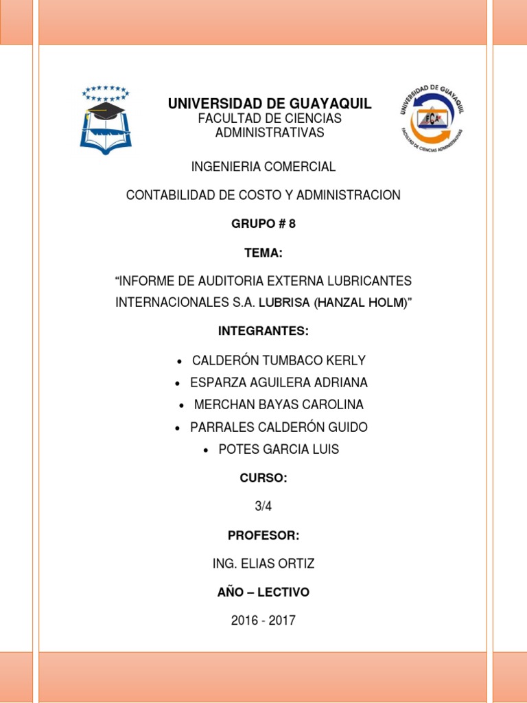 Informe de Auditoria Externa Lubricantes Internacionales S.A.A Lubrisa