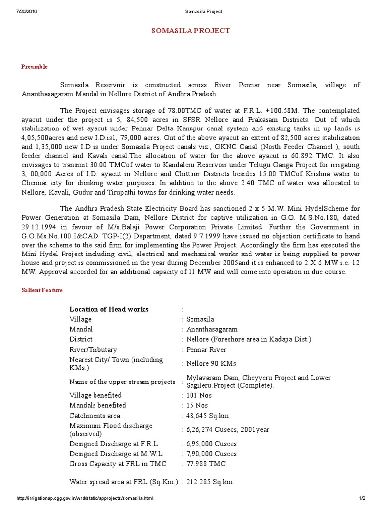 Somasila Project | PDF | Dam | Water And The Environment