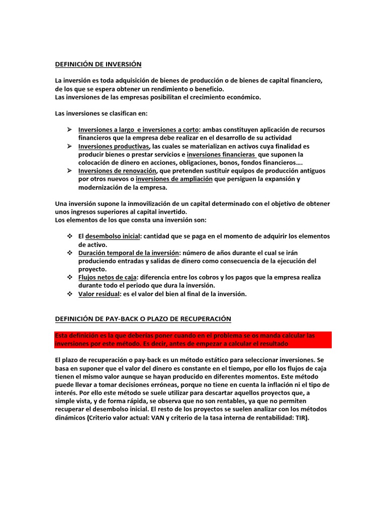 Tipos y Métodos de Inversión Empresarial | PDF | Inversiones | Ciencias ...