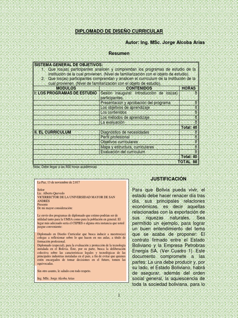 Diplomado en Diseño Curricular UMSA | PDF | Plan de estudios | Bolivia