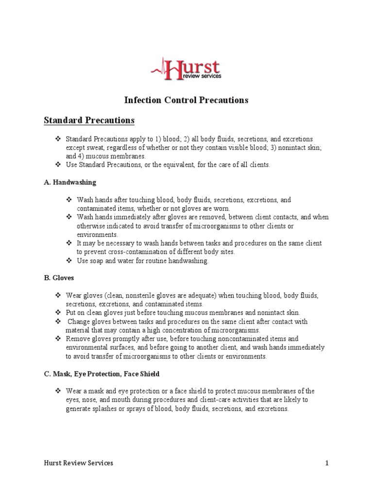 Infection Control Precautions Guide | PDF | Transmission (Medicine ...