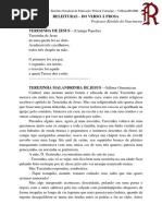 Atividade Do Verso à Prosa - Releitura - Terezinha de Jesus