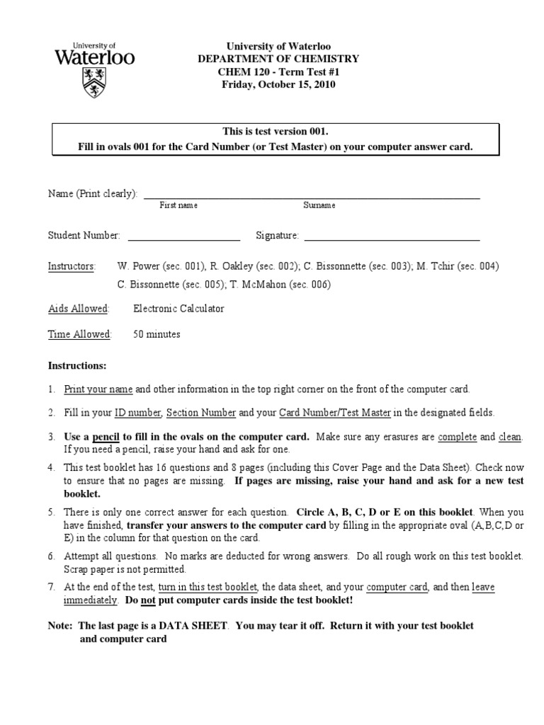 CHEM 120 1109 Test2 Solutions | PDF | Mole (Unit) | Gases
