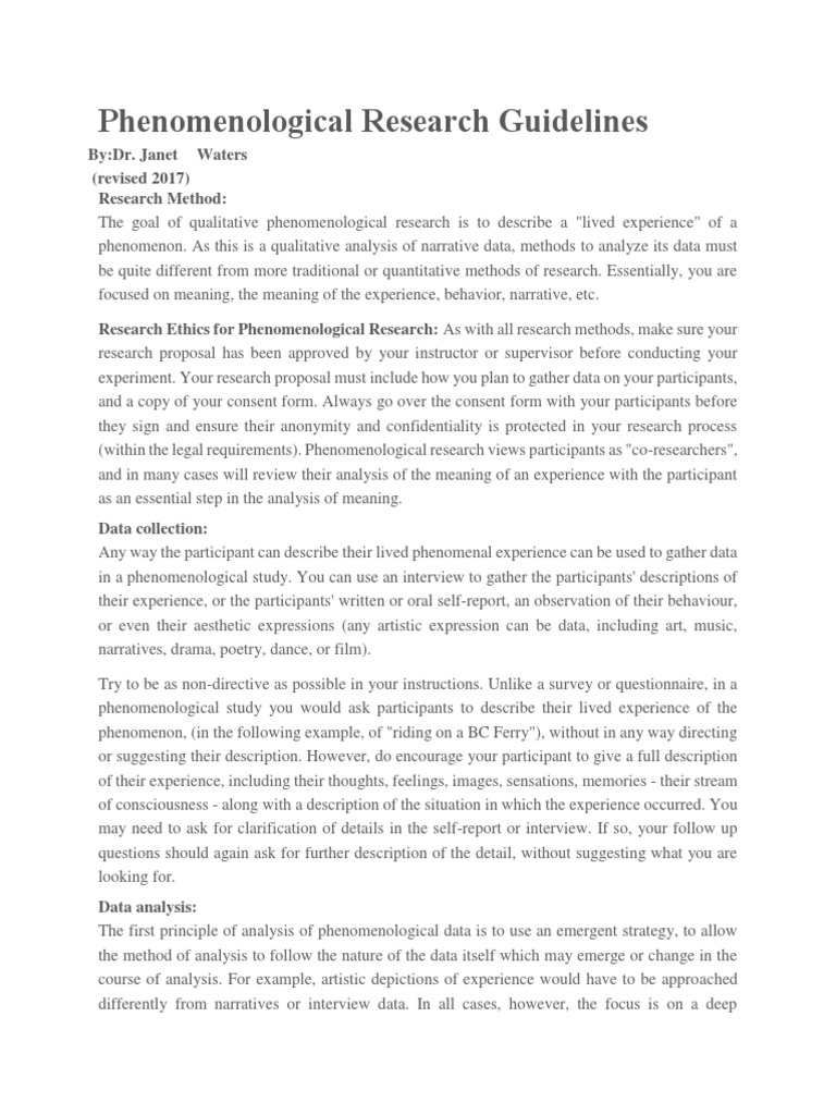 phenomenology qualitative research example pdf