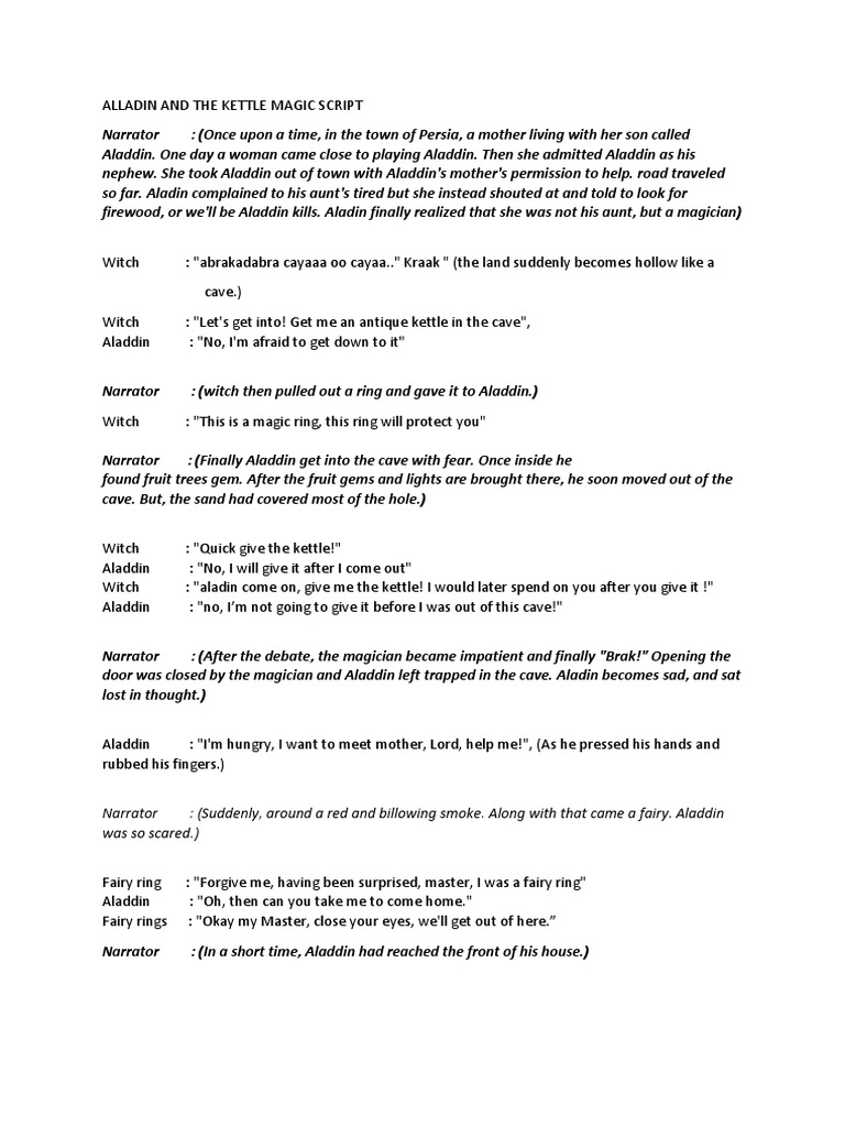 Alladin and The Kettle Magic Script PDF