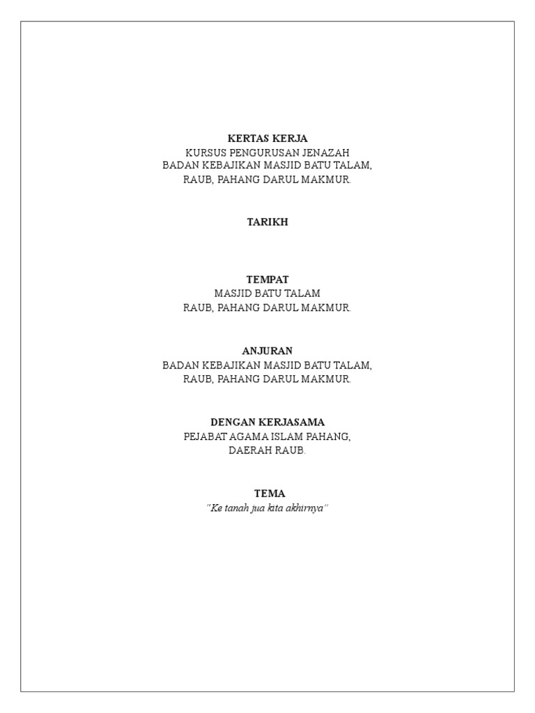 Kertas Kerja Kursus Pengurusan Jenazah Masjid Batu Talam  PDF