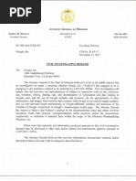 Letter to Google from Missouri State Attorney General Joshua Hawley