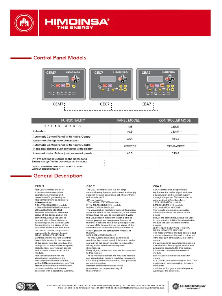 Control Panel Models: Cem7 Cea7 Cec7 | PDF | Mains Electricity | Ac Power